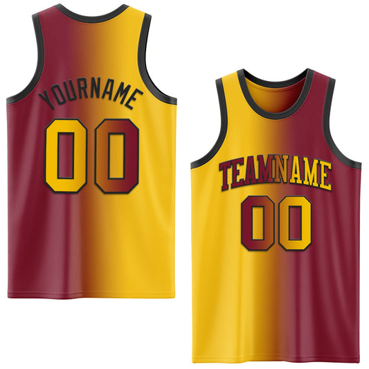 Custom Crimson Yellow-Black Authentic Gradient Fashion Basketball Jersey - Sky-Custom