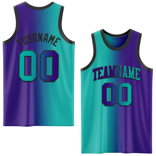 Custom Purple Aqua-Black Authentic Gradient Fashion Basketball Jersey - Sky-Custom