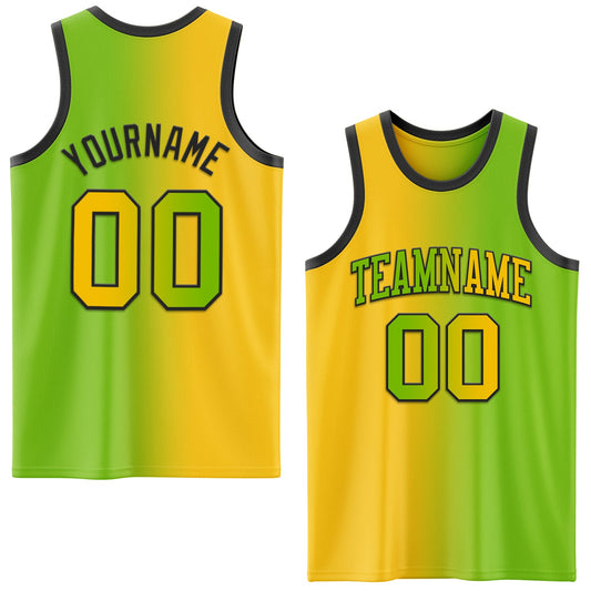 Custom Neon Green Yellow-Black Authentic Gradient Fashion Basketball Jersey - Sky-Custom