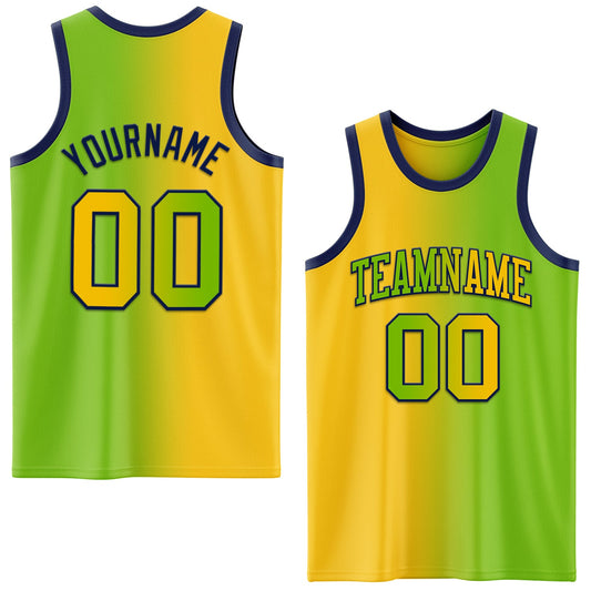 Custom Neon Green Yellow-Navy Authentic Gradient Fashion Basketball Jersey - Sky-Custom