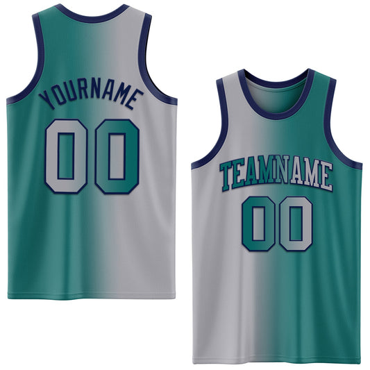 Custom Teal Gray-Navy Authentic Gradient Fashion Basketball Jersey - Sky-Custom