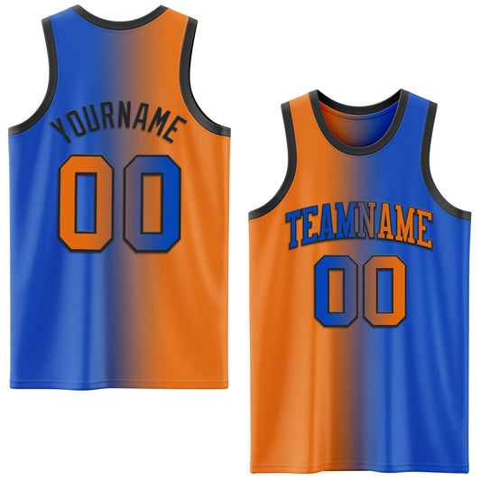 Custom Thunder Blue Bay Orange-Black Authentic Gradient Fashion Basketball Jersey - Sky-Custom