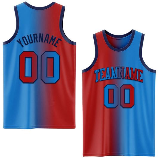 Custom Powder Blue Red-Navy Authentic Gradient Fashion Basketball Jersey - Sky-Custom