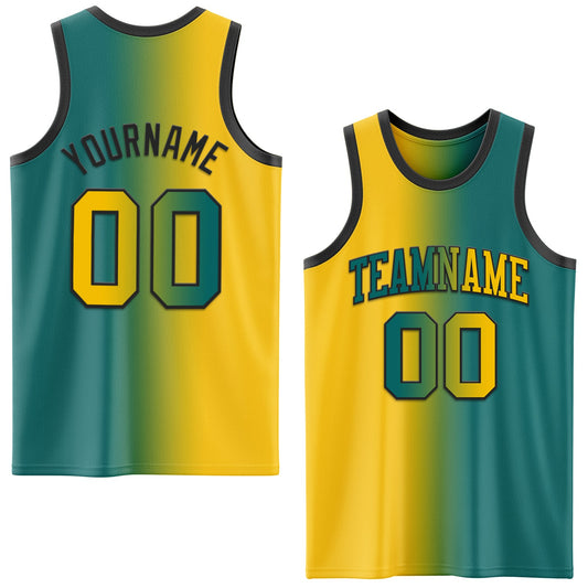 Custom Teal Yellow-Black Authentic Gradient Fashion Basketball Jersey - Sky-Custom