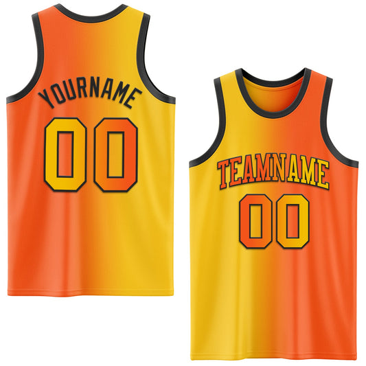 Custom Orange Yellow-Black Authentic Gradient Fashion Basketball Jersey - Sky-Custom