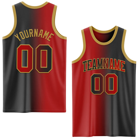 Custom Black Red-Old Gold Authentic Gradient Fashion Basketball Jersey - Sky-Custom