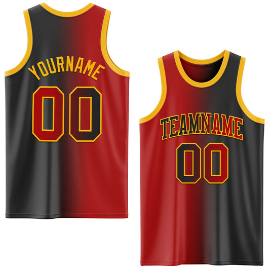 Custom Black Red-Gold Authentic Gradient Fashion Basketball Jersey - Sky-Custom