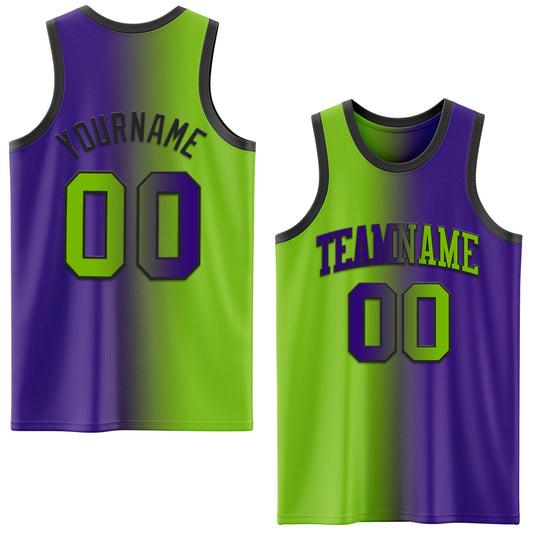 Custom Purple Neon Green-Black Authentic Gradient Fashion Basketball Jersey - Sky-Custom