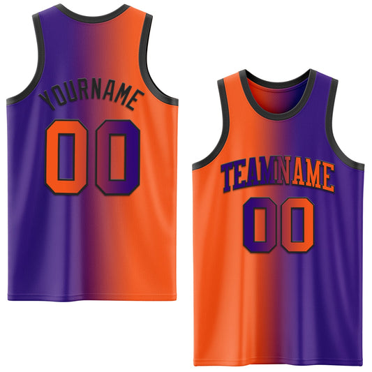 Custom Purple Orange-Black Authentic Gradient Fashion Basketball Jersey - Sky-Custom