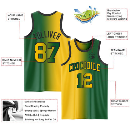 Custom Kelly Green Yellow-Black Authentic Gradient Fashion Basketball Jersey - Sky-Custom