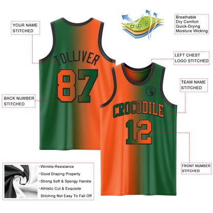 Custom Kelly Green Orange-Black Authentic Gradient Fashion Basketball Jersey - Sky-Custom