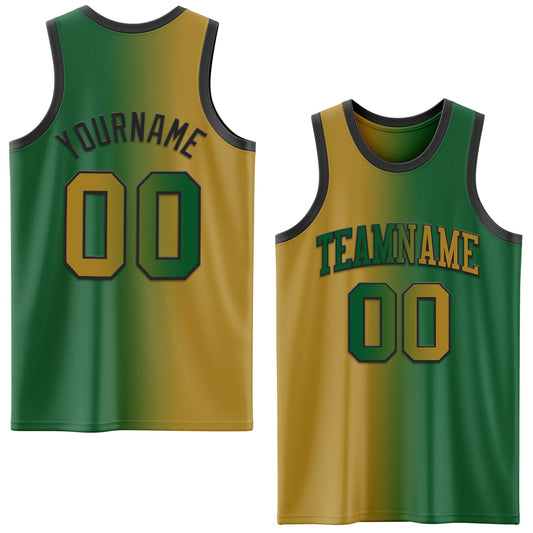 Custom Kelly Green Old Gold-Black Authentic Gradient Fashion Basketball Jersey - Sky-Custom