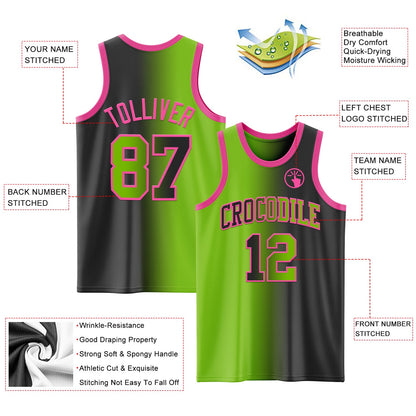 Custom Black Neon Green-Pink Authentic Gradient Fashion Basketball Jersey - Sky-Custom
