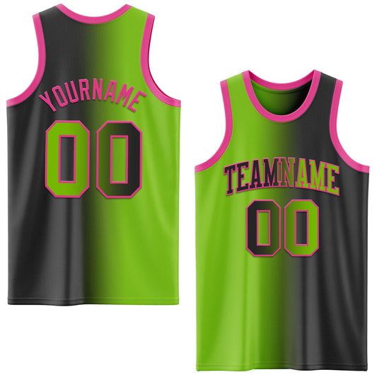 Custom Black Neon Green-Pink Authentic Gradient Fashion Basketball Jersey - Sky-Custom