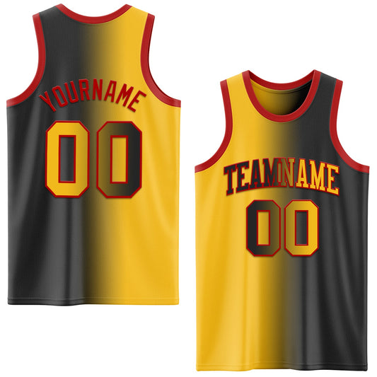 Custom Black Gold-Red Authentic Gradient Fashion Basketball Jersey - Sky-Custom
