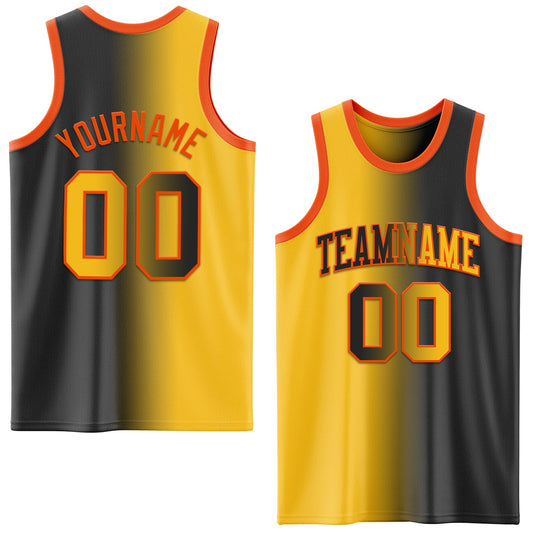 Custom Black Gold-Orange Authentic Gradient Fashion Basketball Jersey - Sky-Custom
