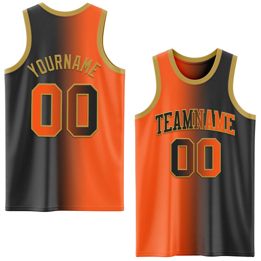 Custom Black Orange-Old Gold Authentic Gradient Fashion Basketball Jersey - Sky-Custom