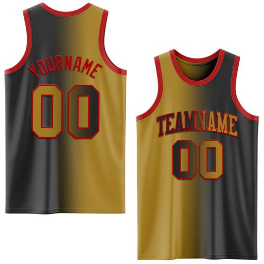 Custom Black Old Gold-Red Authentic Gradient Fashion Basketball Jersey - Sky-Custom