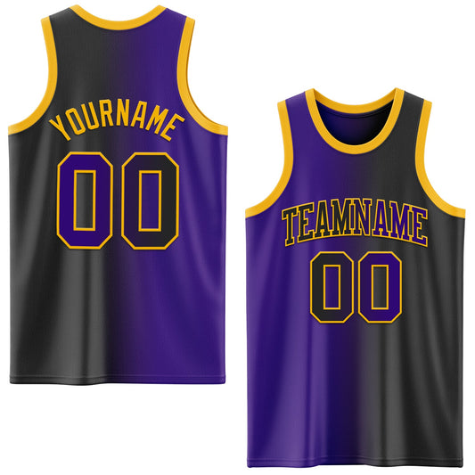 Custom Black Purple-Gold Authentic Gradient Fashion Basketball Jersey - Sky-Custom