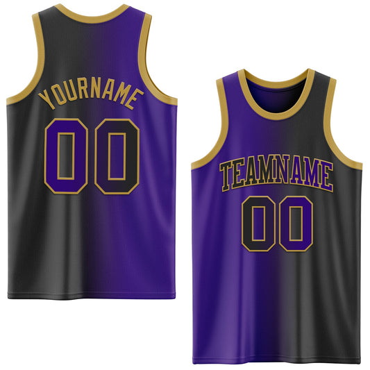 Custom Black Purple-Old Gold Authentic Gradient Fashion Basketball Jersey - Sky-Custom