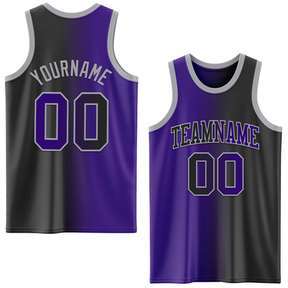 Custom Black Purple-Gray Authentic Gradient Fashion Basketball Jersey - Sky-Custom