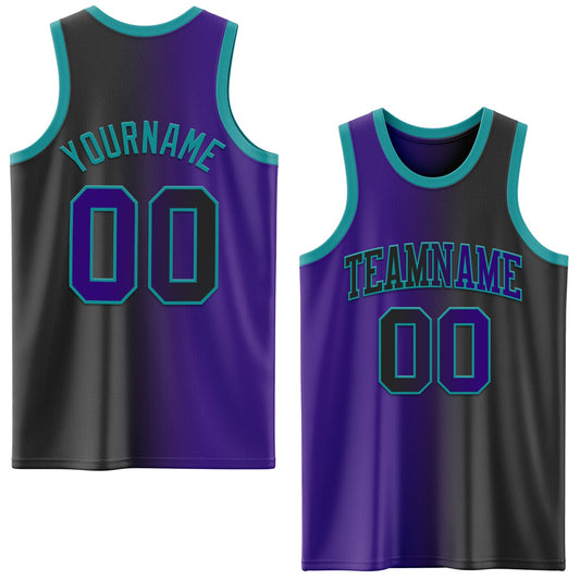 Custom Black Purple-Teal Authentic Gradient Fashion Basketball Jersey - Sky-Custom
