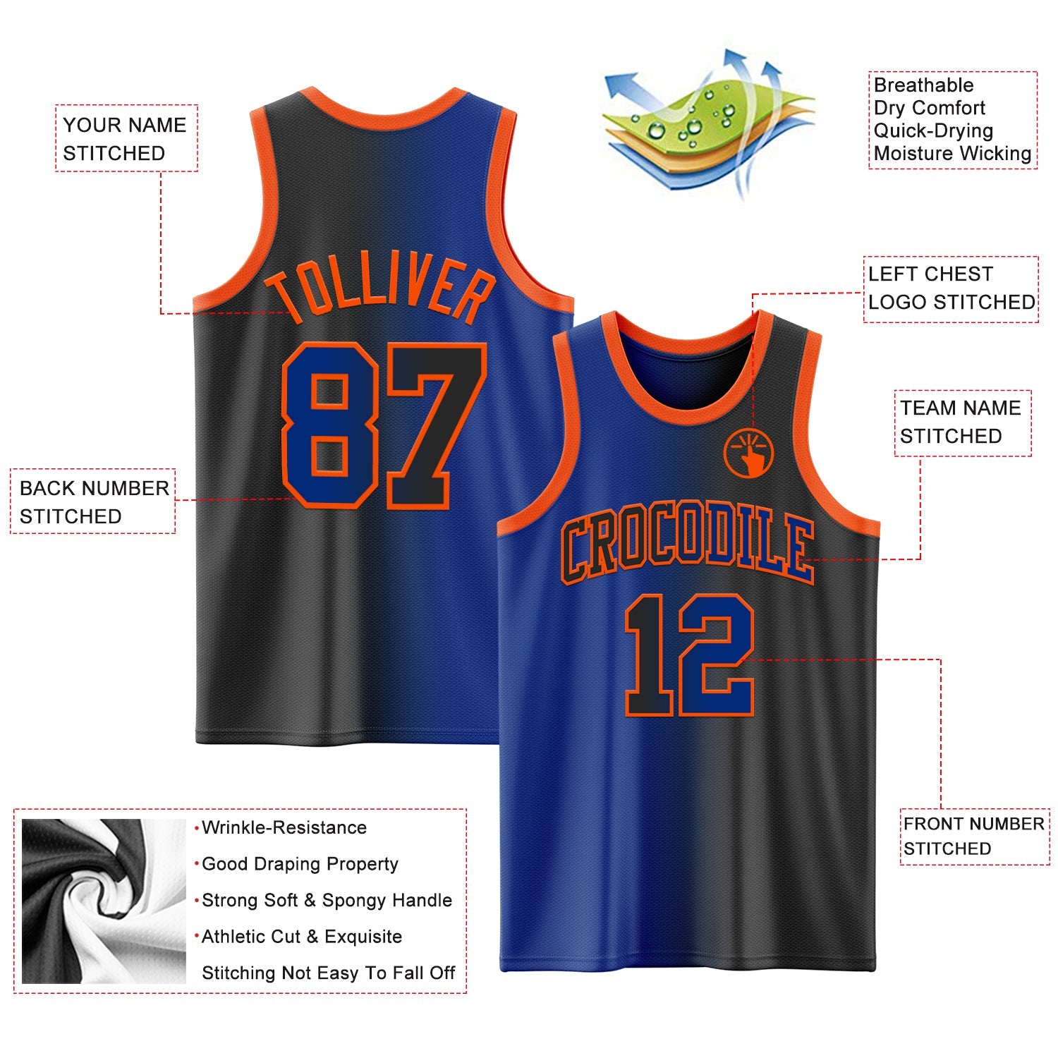 Custom Black Royal-Orange Authentic Gradient Fashion Basketball Jersey - Sky-Custom