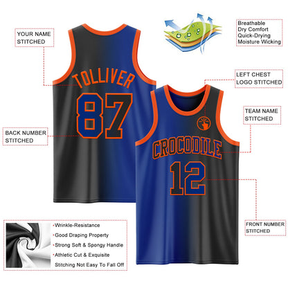 Custom Black Royal-Orange Authentic Gradient Fashion Basketball Jersey - Sky-Custom