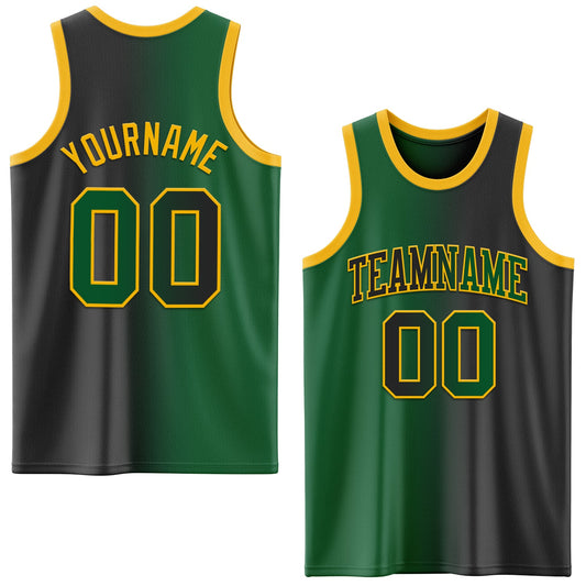 Custom Black Kelly Green-Gold Authentic Gradient Fashion Basketball Jersey - Sky-Custom