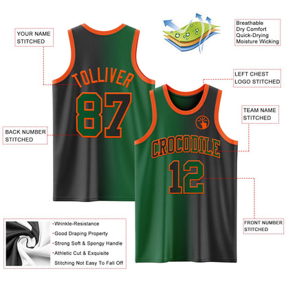 Custom Black Kelly Green-Orange Authentic Gradient Fashion Basketball Jersey - Sky-Custom