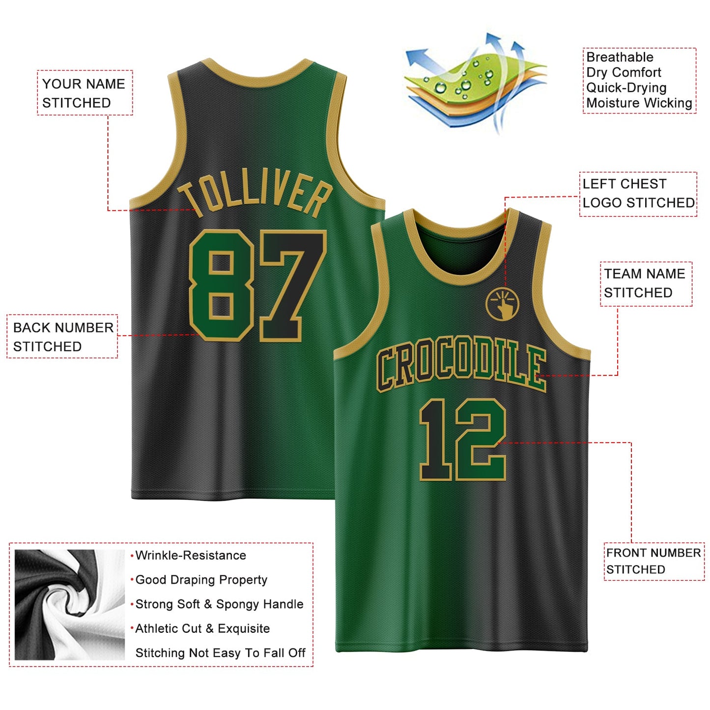Custom Black Kelly Green-Old Gold Authentic Gradient Fashion Basketball Jersey - Sky-Custom