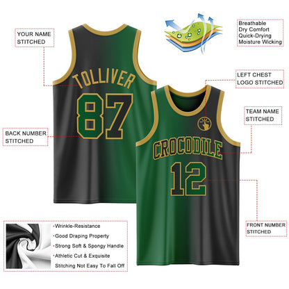 Custom Black Kelly Green-Old Gold Authentic Gradient Fashion Basketball Jersey - Sky-Custom