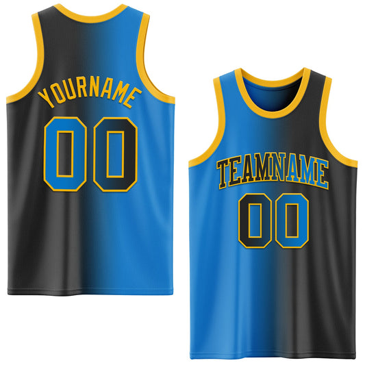 Custom Black Powder Blue-Gold Authentic Gradient Fashion Basketball Jersey - Sky-Custom