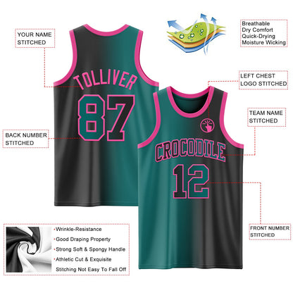 Custom Black Teal-Pink Authentic Gradient Fashion Basketball Jersey - Sky-Custom