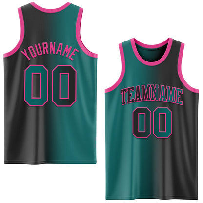 Custom Black Teal-Pink Authentic Gradient Fashion Basketball Jersey - Sky-Custom