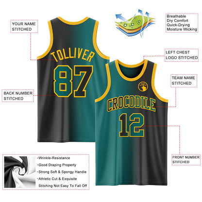 Custom Black Teal-Gold Authentic Gradient Fashion Basketball Jersey - Sky-Custom