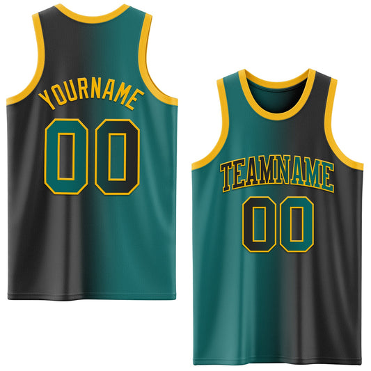 Custom Black Teal-Gold Authentic Gradient Fashion Basketball Jersey - Sky-Custom