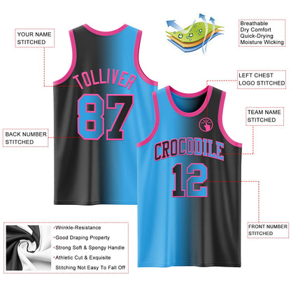 Custom Black Sky Blue-Pink Authentic Gradient Fashion Basketball Jersey - Sky-Custom