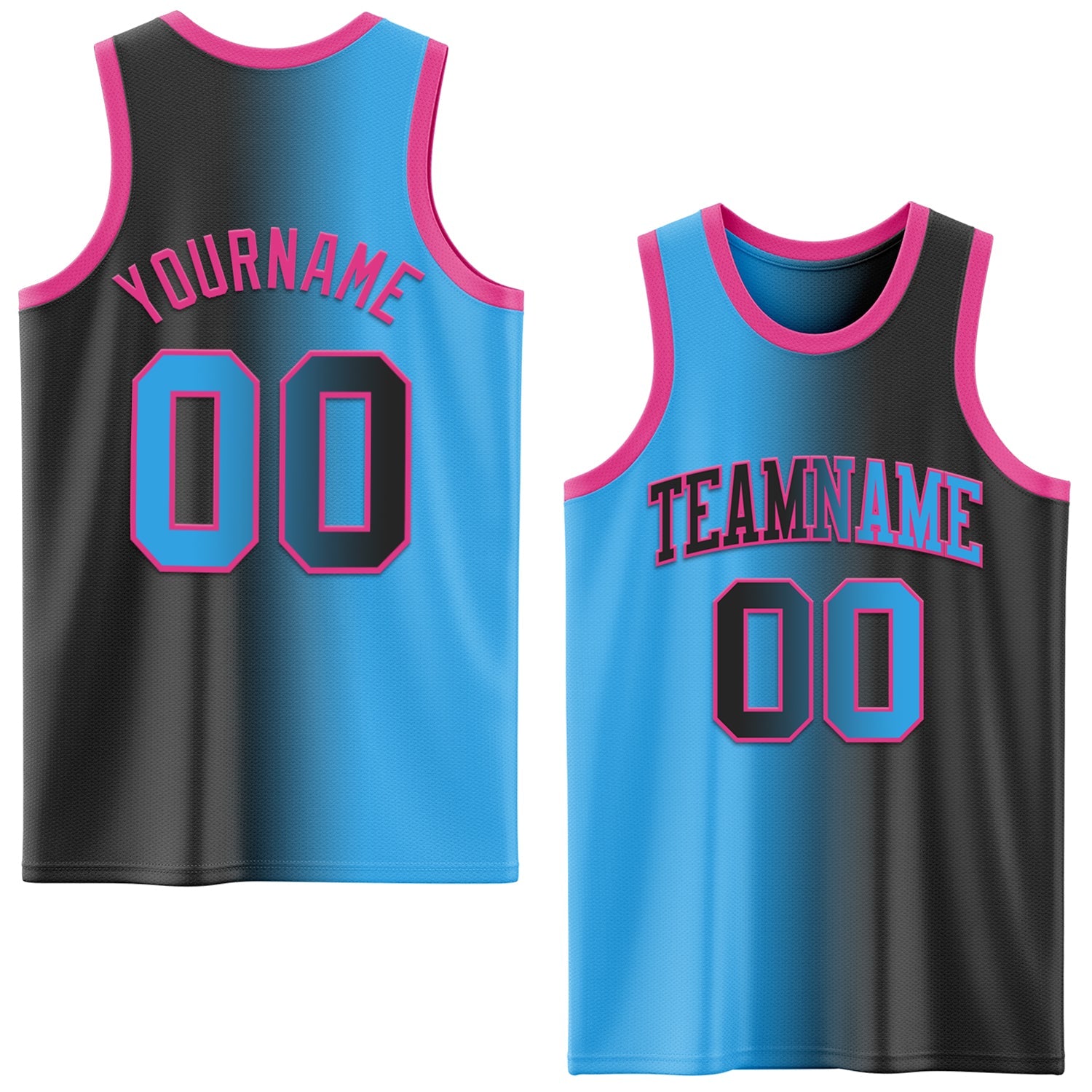 Custom Black Sky Blue-Pink Authentic Gradient Fashion Basketball Jersey - Sky-Custom