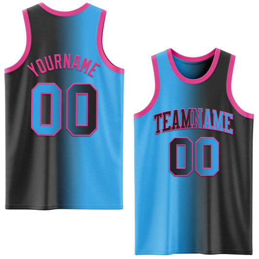 Custom Black Sky Blue-Pink Authentic Gradient Fashion Basketball Jersey - Sky-Custom