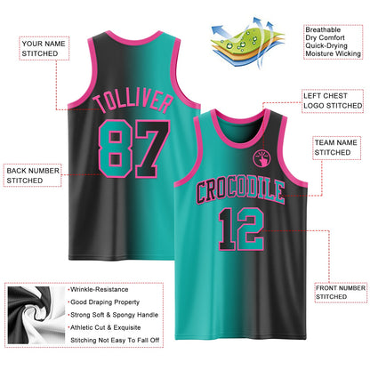 Custom Black Aqua-Pink Authentic Gradient Fashion Basketball Jersey - Sky-Custom