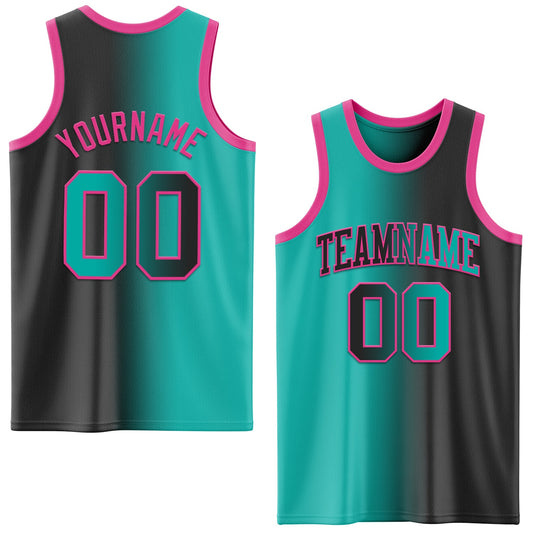 Custom Black Aqua-Pink Authentic Gradient Fashion Basketball Jersey - Sky-Custom