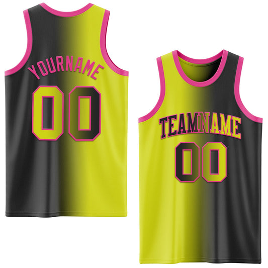 Custom Black Neon Yellow-Pink Authentic Gradient Fashion Basketball Jersey - Sky-Custom