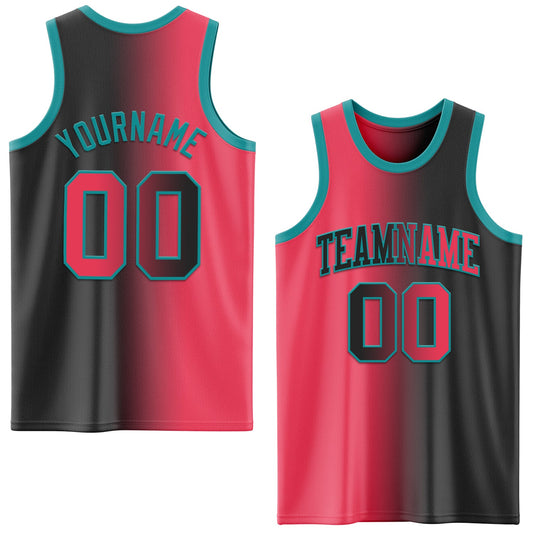 Custom Black Neon Pink-Teal Authentic Gradient Fashion Basketball Jersey - Sky-Custom