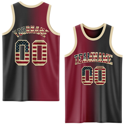 Custom Black Vintage USA Flag Crimson-Cream Authentic Gradient Fashion Basketball Jersey - Sky-Custom