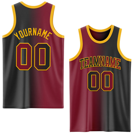 Custom Black Crimson-Gold Authentic Gradient Fashion Basketball Jersey - Sky-Custom