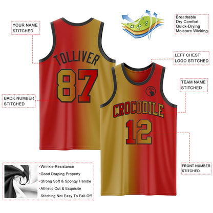Custom Red Old Gold-Black Authentic Gradient Fashion Basketball Jersey - Sky-Custom