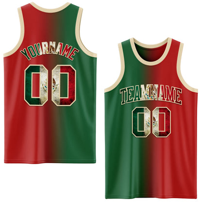 Custom Red Vintage Mexican Flag Kelly Green-Cream Authentic Gradient Fashion Basketball Jersey - Sky-Custom