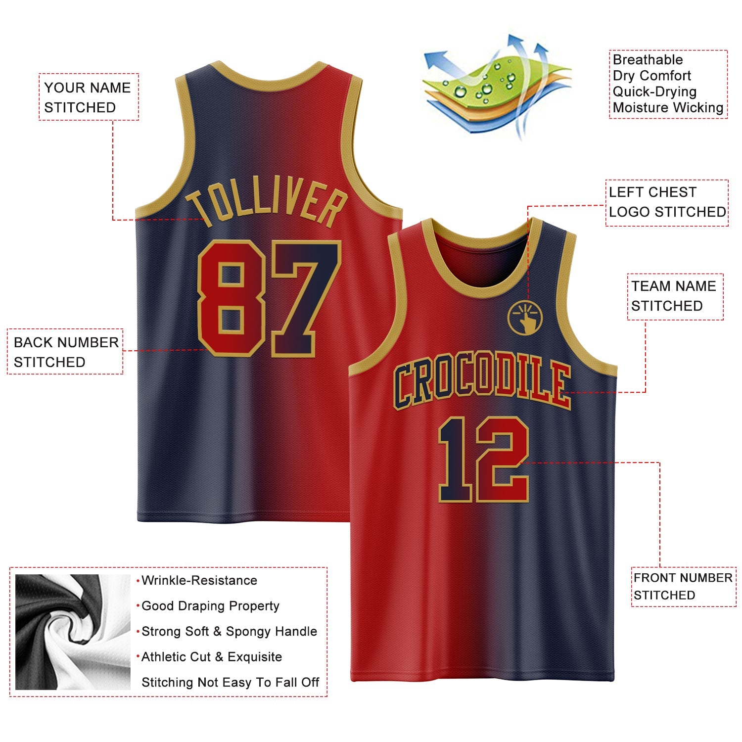 Custom Navy Red-Old Gold Authentic Gradient Fashion Basketball Jersey - Sky-Custom