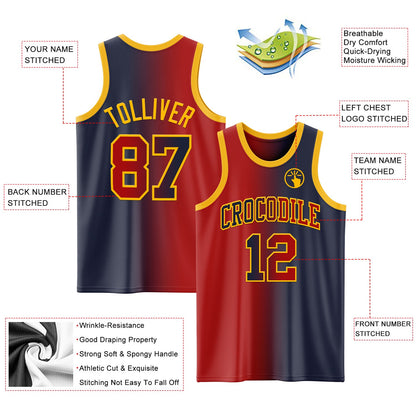 Custom Navy Red-Gold Authentic Gradient Fashion Basketball Jersey - Sky-Custom